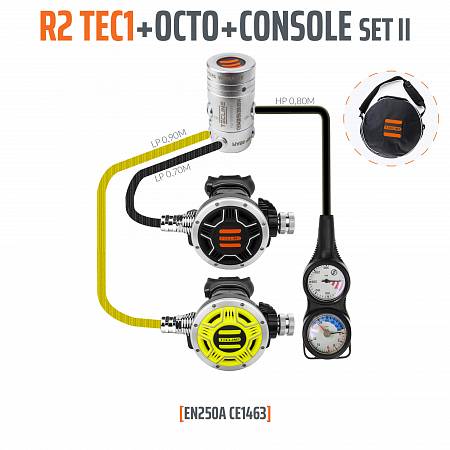 Комплект регулятора R2 TEC SET II (первая ступень + вторая ступень + октопус + манометр + глубиномер) от интернет-магазина Vextreme.