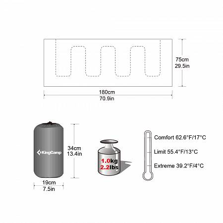 Фото Спальный мешок KingCamp 3122 Oxygen +8°С, 180x75, правый (серый) от интернет-магазина Vextreme.