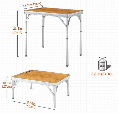    KingCamp 3935 Bamboo Table S, , , 45x60x27/59   - Vextreme.